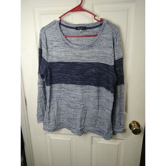 Laila Jayden Woman 1X Pullover Top Blue Striped Long Sleeve Casual Ribbed Waffle - Picture 1 of 8